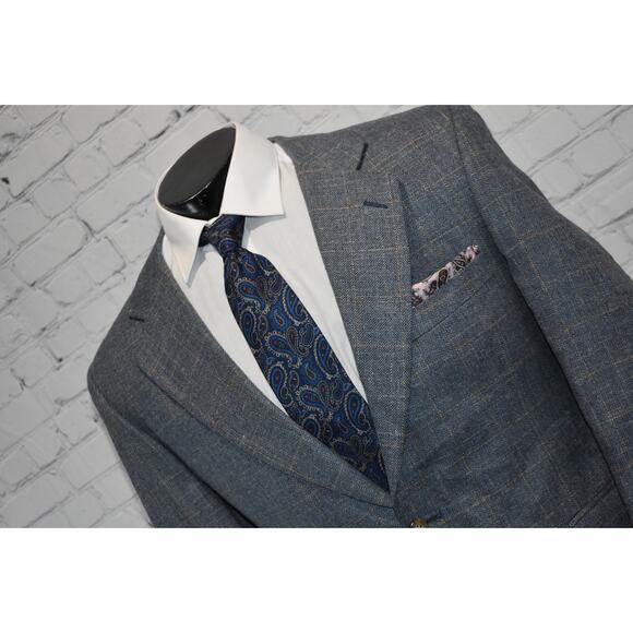 Jos A Bank Blazer Sportscoat Mens Size 42 Short 2Btn Silk Wool Linen Blue - Picture 1 of 12
